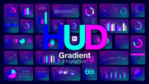 【AE/PR模板】现代时尚渐变颜色HUD图形信息图表数据动画 HUD Gradient Infographics