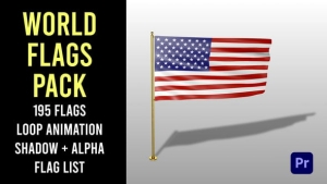 【PR模板】195面世界国家地区国旗旗帜飘扬动画 World Flags Pack