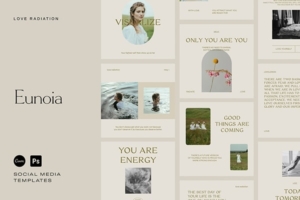 【PSD模板】30款极简时尚社交媒体封面设计图文排版PS/Canva模板 Eunoia Social Media Templates