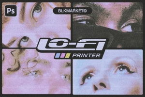 【PSD模板】真实模拟复古照片低保真打印墨粉纸张纹理效果PSD模板 Lo-Fi Printer – Vintage Photo Maker
