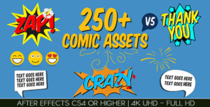 【AE模板】250个动漫卡通标题气泡表情爆炸能量电流MG动画 Comic FX / Speech Bubbles Graphic pack v5