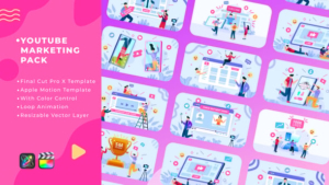 【FCPX插件】10款Youtube社交媒体品牌推广演示MG预置图形循环动画 YouTube Marketing Pack 汉化版