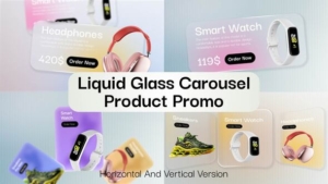 【AE/PR模板】时尚现代液体玻璃元素背景卡片旋转轮播动画 Liquid Glass Carousel Product Promo