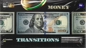 【AE模板】12个创意美元钞票前景切换视频转场过渡预设 Money Transitions