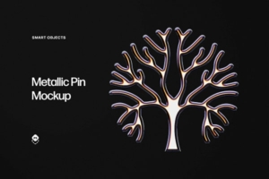 【PS样机】创意3D金属发光纹理徽章Logo文本图形样式PS模型样机 Metallic Pin Mockup