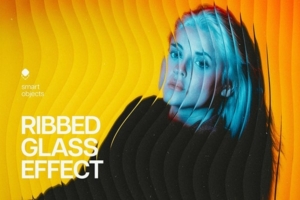 【PSD模板】创意照片玻璃波纹扭曲折射交错效果PSD模板 Ribbed Glass Photo Effect