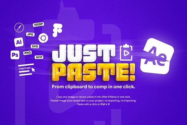 【AE脚本】一键粘贴导入剪贴板图片SVG矢量素材 JustPaste v1.0 汉化版