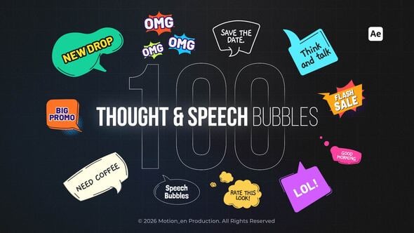 【AE模板】100个动漫卡通综艺花字气泡对话框动画 Speech & Thought Bubbles Bundle