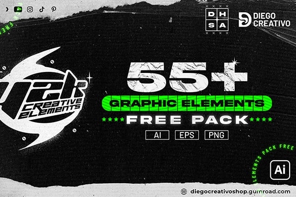【矢量素材】55个Y2K几何艺术图形3D星星线框图元素Ai矢量素材 55 Y2K Elements Pack