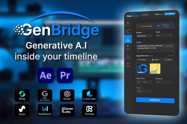 【AE/PR脚本】AI人工智能视频图像字幕音频模型生成扩展面板 GenBridge v0.0.16