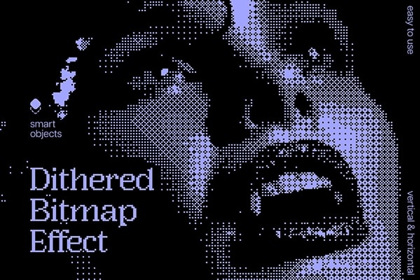 【PSD模板】复古半色调8Bit像素化位图偏移抖动艺术纹理PSD特效模板 Dithered Bitmap Photo Effect