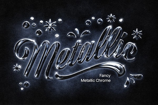 【PSD模板】液体金属镀铬纹理光泽文本图形特效样式模板 Fancy Metallic Chrome Text Effect
